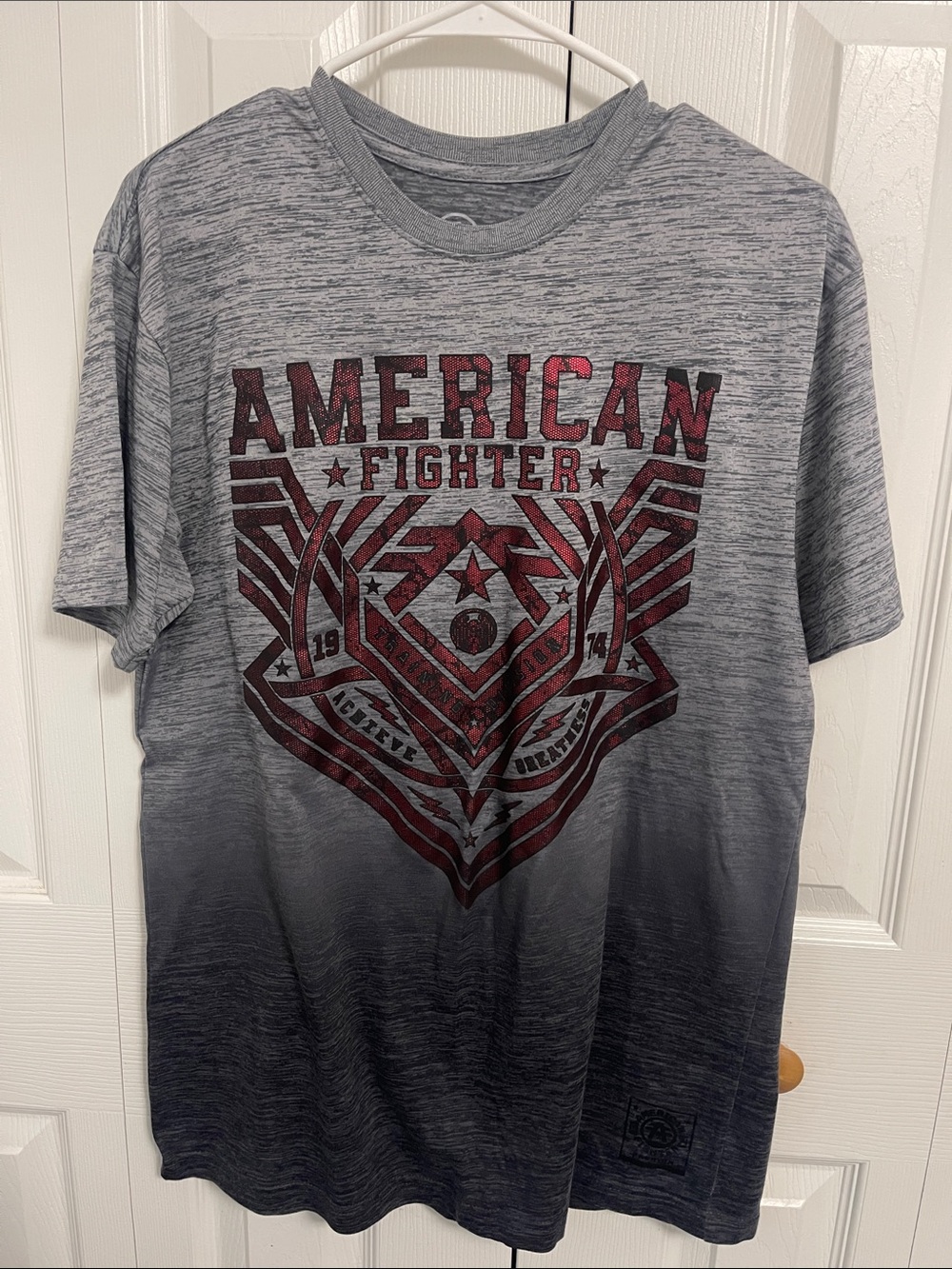American Fighter Gray Ombre Tee with Red Graphic